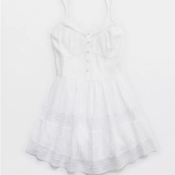 aerie Dresses & Skirts - Aerie White Lace Button Front Mini Dress NWT XXL